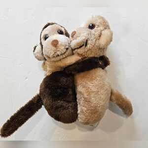 Vintage Plush Hugging Monkey Duo